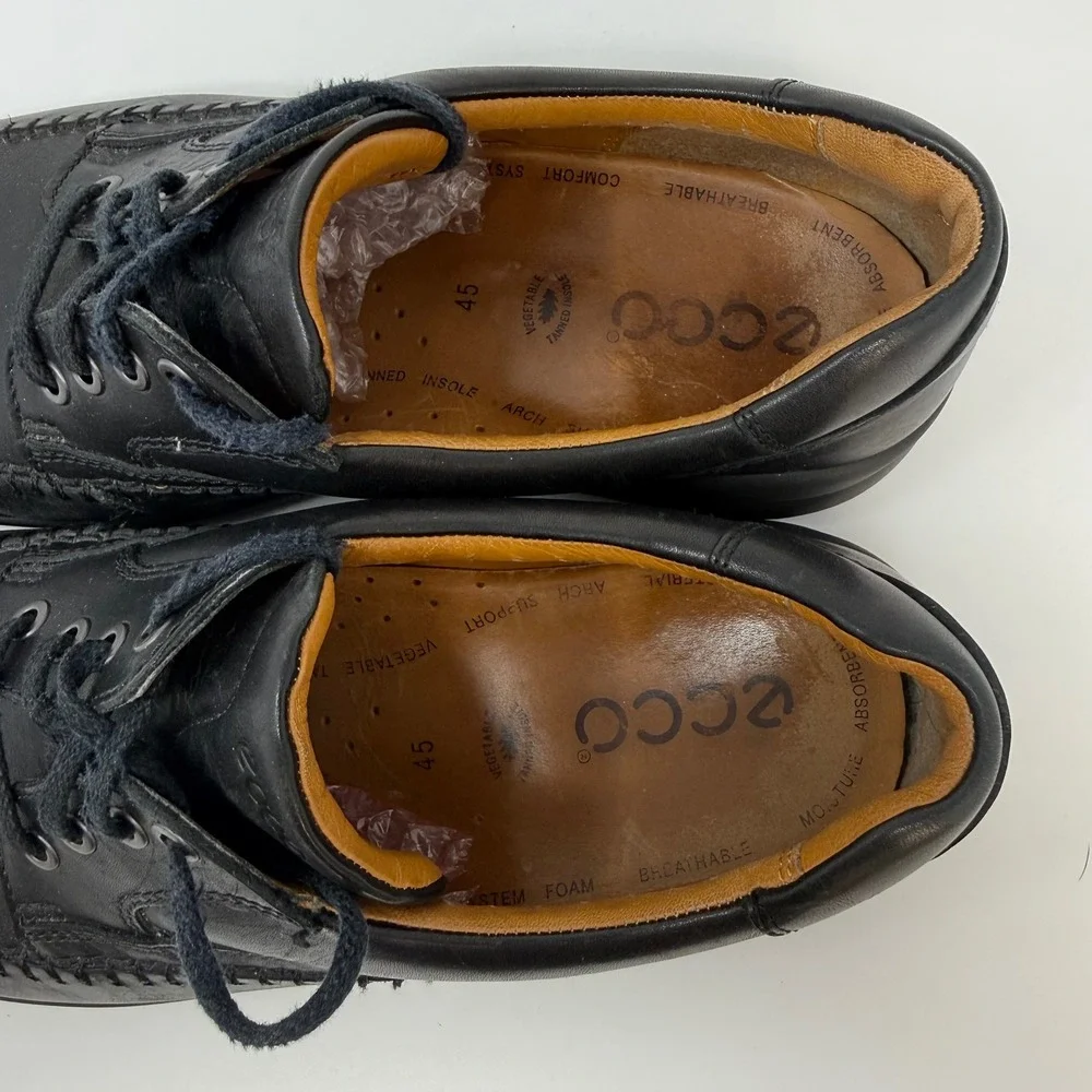 ECCO Mens Black Leather Lace Up Seawalker Shoes Size 45 EU 11-11.5 US